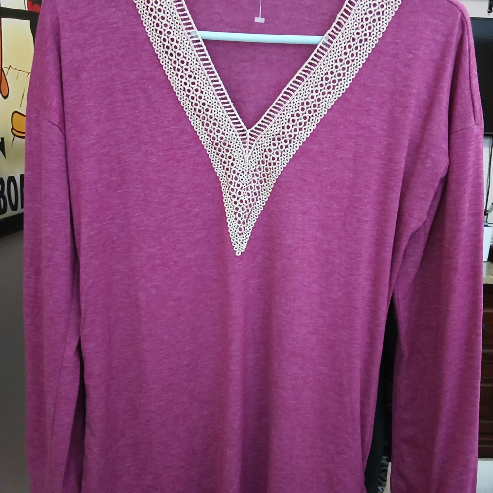 Elegant Lace Trim Purple Women's Top